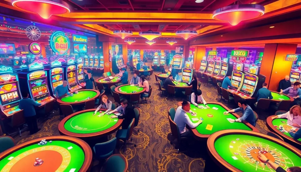 Experience a thrilling casino atmosphere at https://rr88k1.com/ with vibrant gaming tables and slot machines.